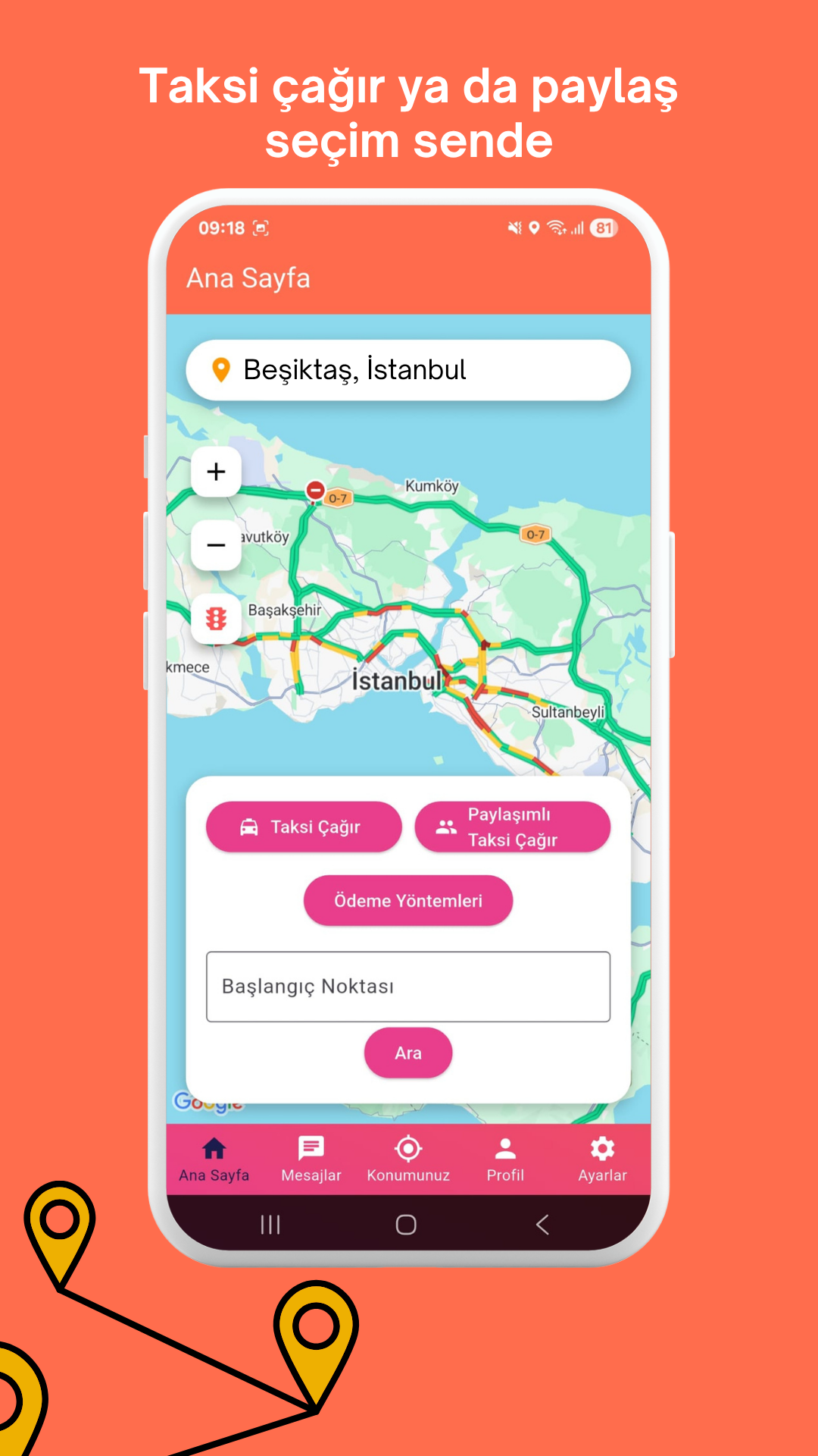 Divvy ana sayfa ve taksi paylaşım ekranı